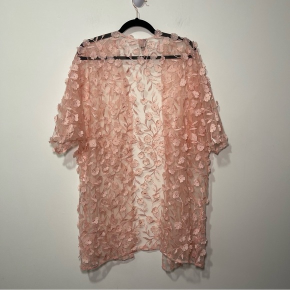 Anne Klein Women’s Blush Pink Floral Mesh sheer oversized Kimono Jacket XXS/XS - Picture 8 of 10